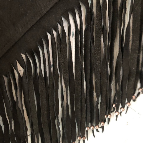 Black suede fringed wrap with silver beads made in the USA; dress it up or down - Picture 4 of 13